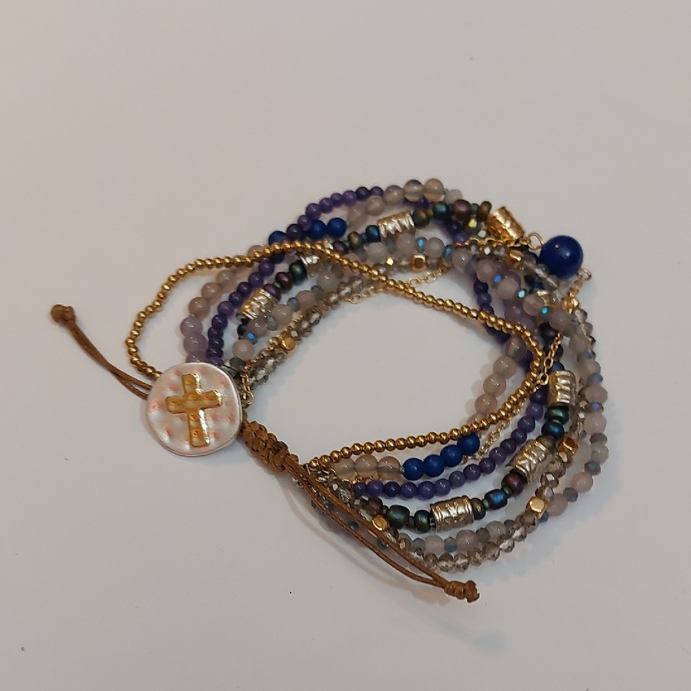 Demaco's Your Journey Indigo Adjustable Beaded Prayer Bracelet 7"